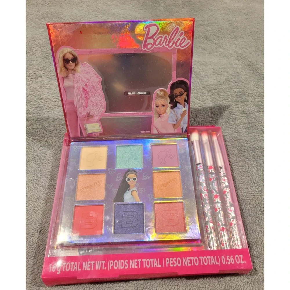 Mattel Barbie Shimmer Pressed Powder Eyeshadow Palette 3 Brushes &2  Kiss Lashes